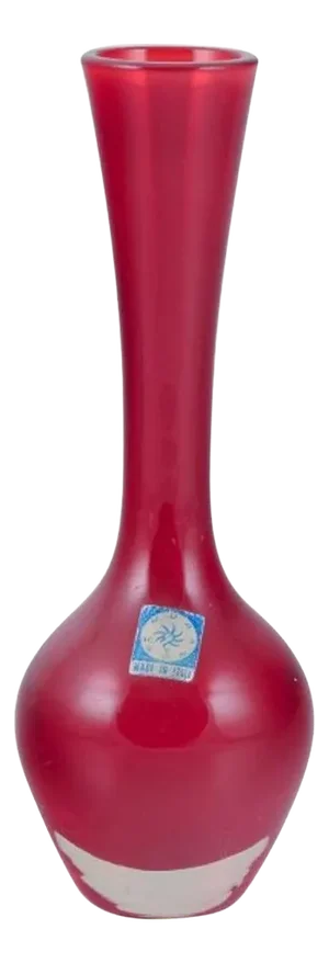 Art Glass Murano Vase in Clear and Red Glass, Italy, 1960s