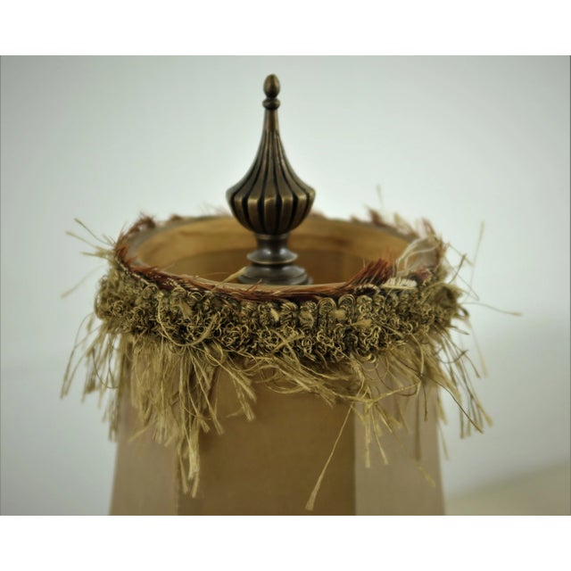 Approx: 20 Years Old High Quality Decorative Shade w. Feather Fringe Nice Crackle Porcelain Finish Un-Marked As To...