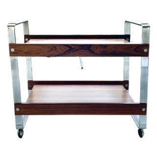 1970s Richard Young, Merrow Associate Rosewood & Chrome Bar Cart For Sale