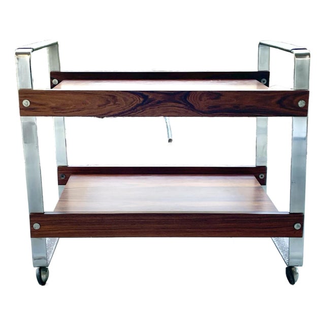 Richard Young, Merrow Associate Rosewood and Chrome Bar Cart For Sale