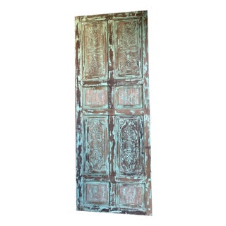 Vintage Hand-Carved Door Panel in Distressed Green | Rustic Farmhouse Architectural Statement 96 For Sale