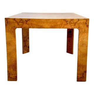 1960s Burl Wood Dining Square Game Card Small Table Styled After Milo Baughman For Sale