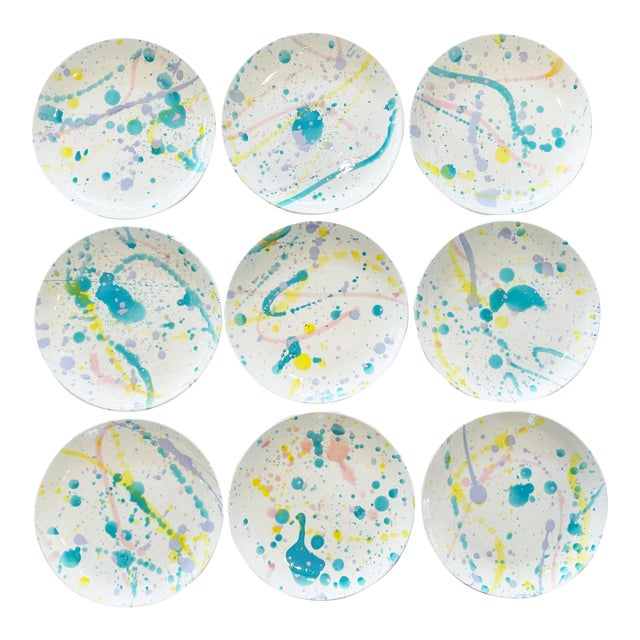 Multi-Color Splatter Glaze Dinner Plates - Set of 9 For Sale