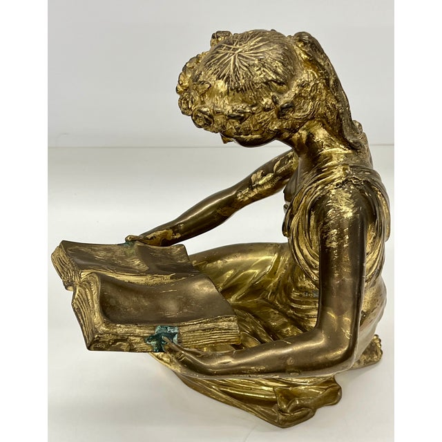 Vintage Maitland-Smith Grecian Reader Sculpture | Heavy Brass/Bronze Patina Figure Holding Book | Neoclassical Library Decor | Made in Thailand For Sale In Detroit - Image 6 of 10