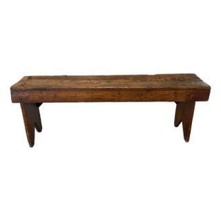 Antique Early American Americana Primitive Plank Wood Farm Bench, 19th Century For Sale