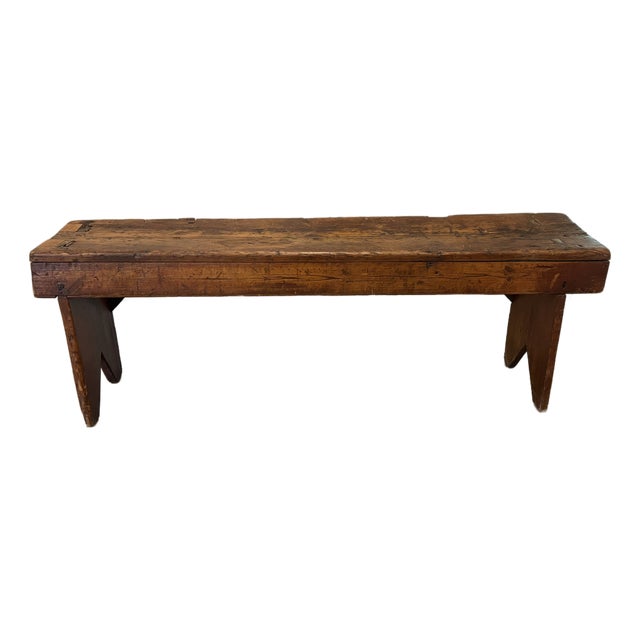 Antique Early American Americana Primitive Plank Wood Farm Bench, 19th Century For Sale