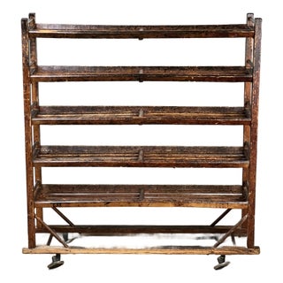Antique Oak Shoe Factory Rolling Rack on Original Industrial Casters C. Late 19th Century For Sale