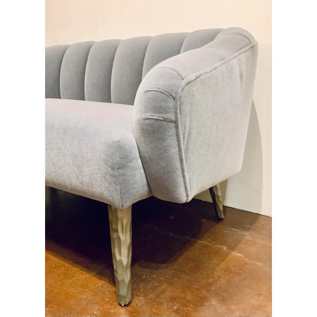 Modern Made Goods Modern Gray Channeled Mohair Rooney Settee For Sale - Image 3 of 5