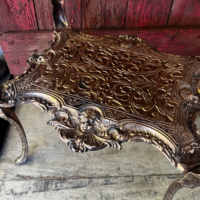 Late 19th Century Ornate Brass 3-Tiered Plant Stand or Accent Table With Intricate Engraved Details For Sale - Image 12 of 17
