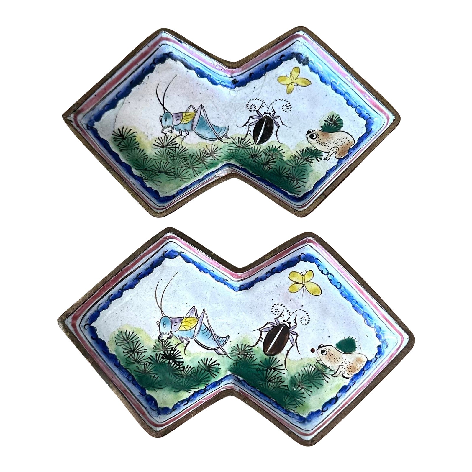 1920s Metal Enamel Insect Trinket Dishes- Set of 2 | Chairish