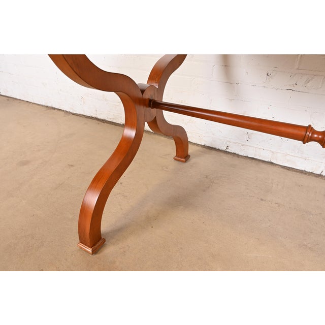 Wood Baker Furniture Regency Burl Wood Writing Desk or Library Table, Newly Refinished For Sale - Image 7 of 12