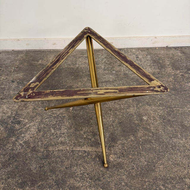 Italian Mid-Century Marble Top Coffee Table With Brass Tripod Base For Sale - Image 9 of 10