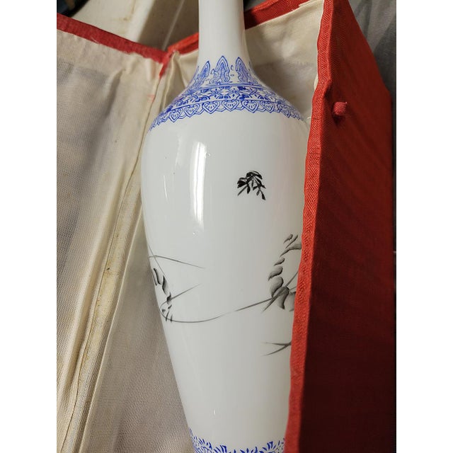 Ceramic Signed Chinese Eggshell Porcelain Vase 10" Shrimp/Prawn Calligraphy + Box For Sale - Image 7 of 7