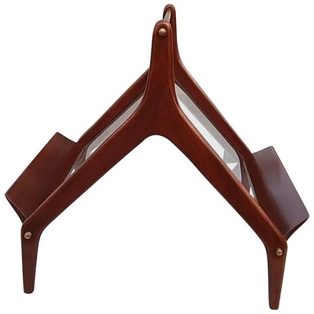 Wood 1960s Italian Mahogany and Glass Magazine Rack For Sale - Image 7 of 7