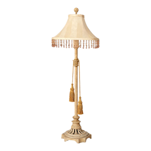 Vintage Hollywood Regency Cast Iron Table Lamp With Beaded Fringe Shade & Dual Tassels – 38” Tall