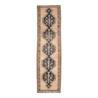 1970s Vintage Turkish Handmade Wool Cotton Beige Runner Rug For Sale