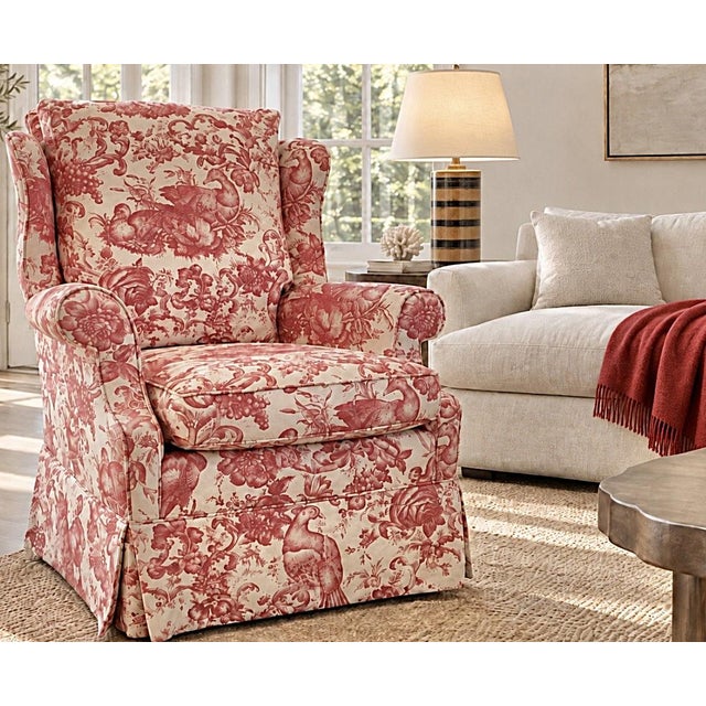 Custom English Wingback Chair in Red Toile by Brunschwig & Fils For Sale - Image 16 of 18