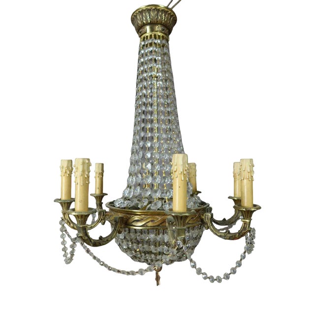 Vintage Chandelier in Bronze and Pampilles For Sale