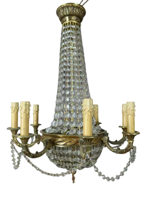 Vintage Chandelier in Bronze and Pampilles