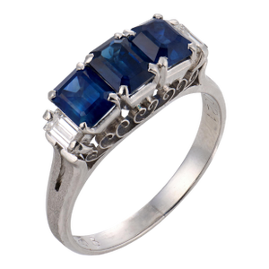 Vintage 2.13 Carat Sapphire Diamond Platinum Ring, Size 6.5