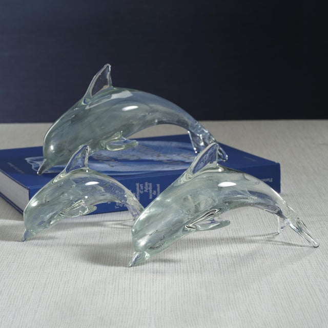 Transitional Marinella Decorative Gray Glass Dolphin, Medium For Sale - Image 3 of 7