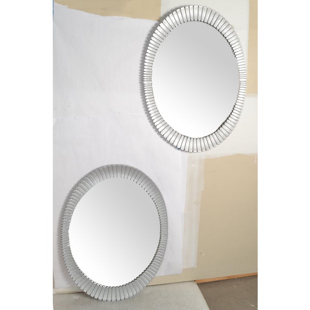 1980 Pair Decorative Oval Fluted Silver Sunburst Wall Mirrors Mid-Century Modern For Sale - Image 13 of 13