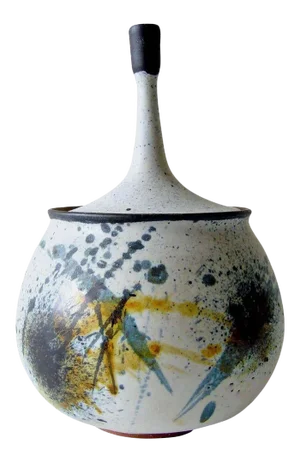 Edna Arnow Abstract Expressionist Stoneware Lidded Vessel
