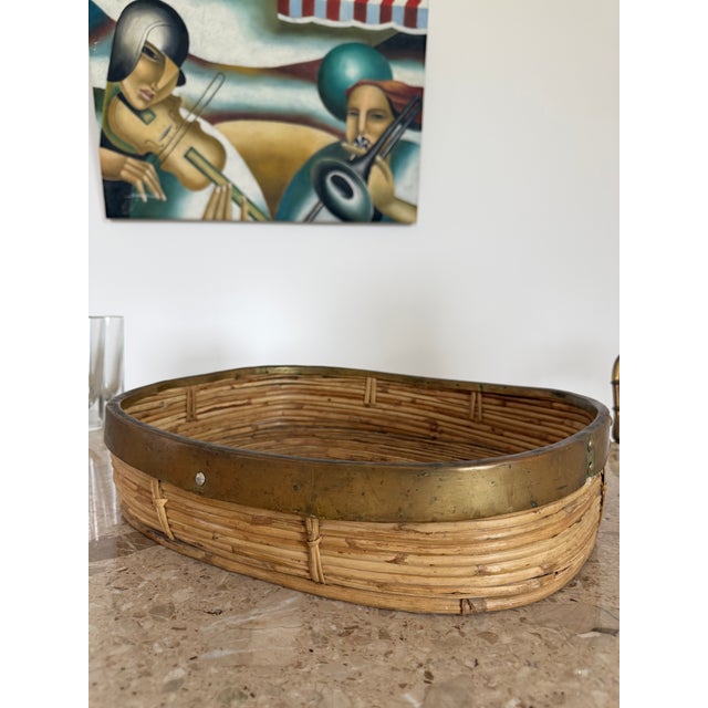 Split Reed Extra Large Italian Tray With Brass Trim, Hand Crafted, Bohemian For Sale - Image 9 of 16
