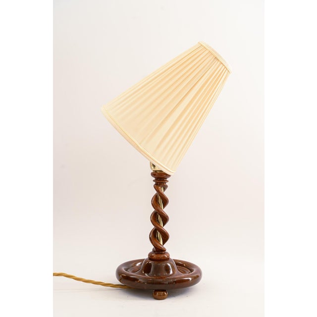 Metal Art Deco Wood Table Lamp with Fabric Shade, Vienna, 1920s For Sale - Image 7 of 17