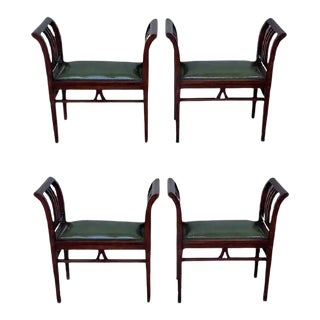 Art Deco Stools in Walnut With Arms and Seat Leather - Set of 4 For Sale