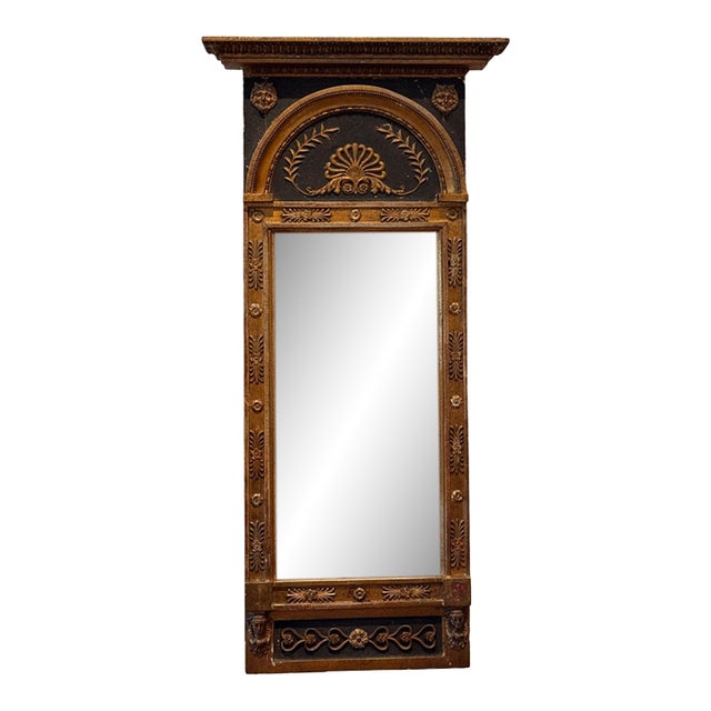 French Empire Giltwood and Black Painted Pier Mirror For Sale