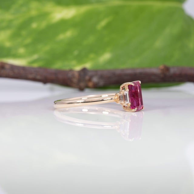 Pink Tourmaline Ring With Earth-Mined Diamond Accents: Solid 14k Gold, 7x4mm, Size 6.75 For Sale In Columbus - Image 6 of 9