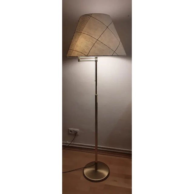 1980s Vintage German Height-Adjustable Swivel Floor Lamp in Brass with Handmade Fabric Shade from Holtkötter For Sale - Image 5 of 11