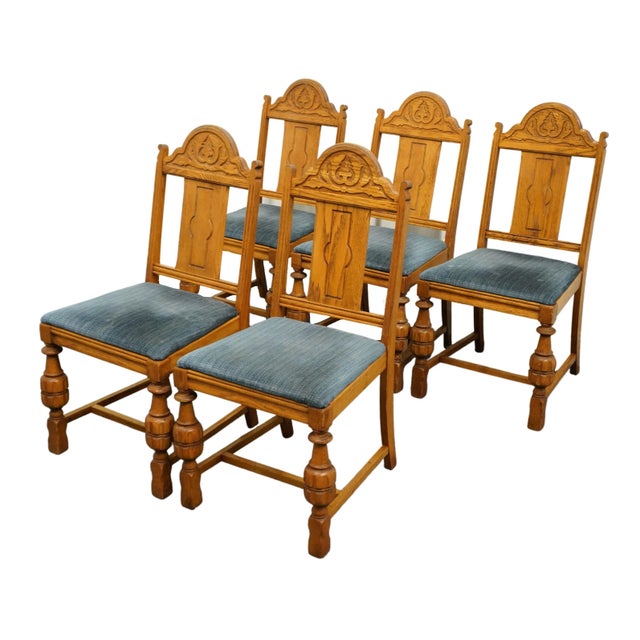 Gothic Set of 5 Vintage Antique English Revival Style Dining Side Chairs 386-7 For Sale - Image 3 of 13