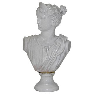 Terracotta Glazed Bust of Diana Goddess of Hunt For Sale