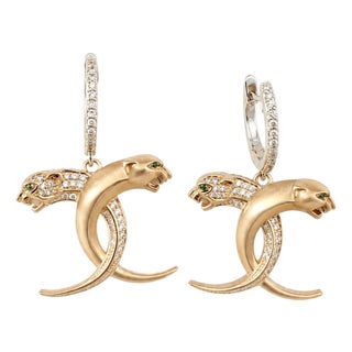 Natural Tsavorite 0.02cts & Diamond 0.50cts Earring in 14k Gold For Sale
