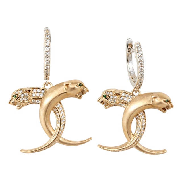 Natural Tsavorite 0.02cts & Diamond 0.50cts Earring in 14k Gold For Sale