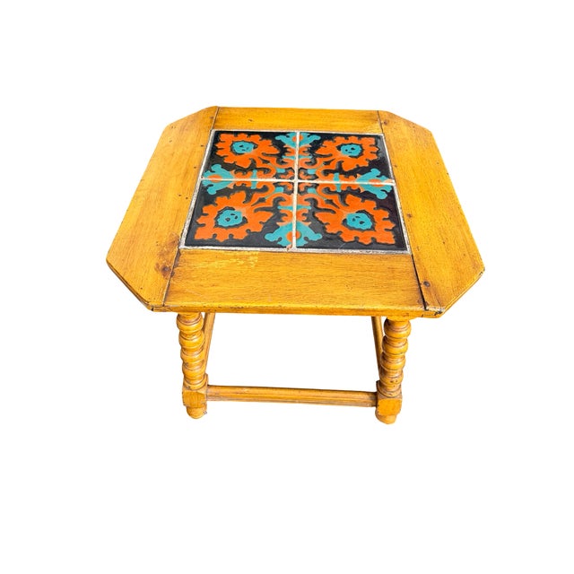Vintage California Tile Top Side Table Mission Spanish Revival For Sale - Image 4 of 6