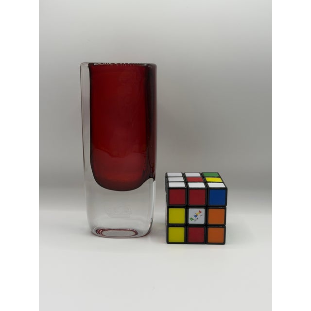 Orrefors Rare Vintage Orrefors Expo Cased Glass Vase, Nils Landberg Red Art Glass For Sale - Image 4 of 6