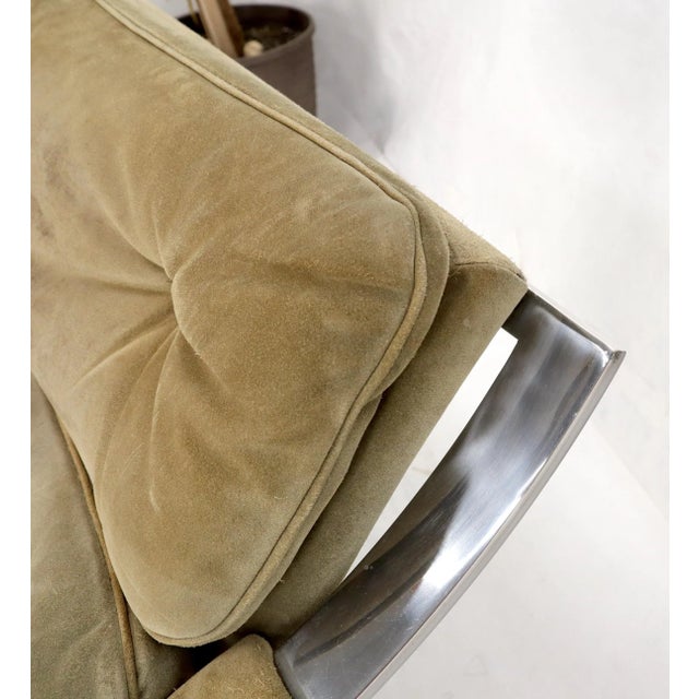 Mid-Century Modern Heavy Gage Polished Stainless Steel Swivel Base Suede Upholstery Lounge Chair For Sale - Image 3 of 13