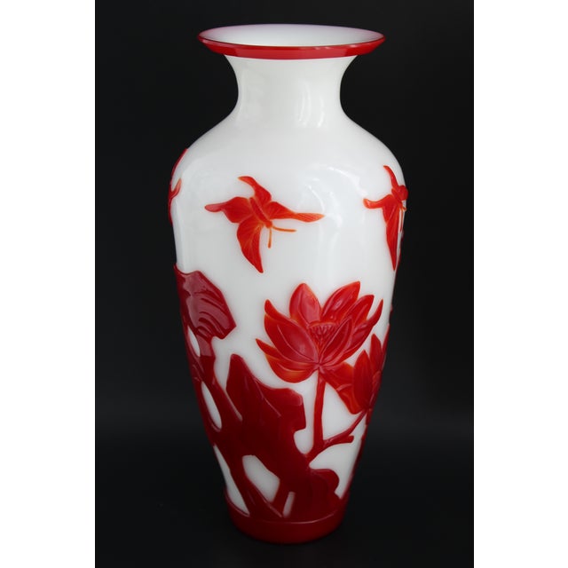 Antique Pair of Chinese Peking Glass Vases W/ Birds & Lotus Flowers, C1900, 10” For Sale - Image 14 of 14