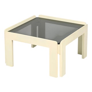 White Square Coffee Table with Smoked Glass by Carlo Scarpa for Afra & Tobia Scarpa, Italy, 1960s For Sale