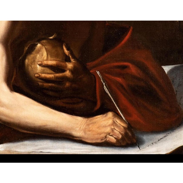 Neapolitan Caravaggist Artist, Saint Jerome, 1600s, Oil on Canvas For Sale - Image 4 of 7