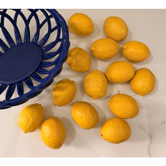 Vintage Italian Blue Lattice Open Weave Ceramic Fruits Basket. For Sale - Image 11 of 12