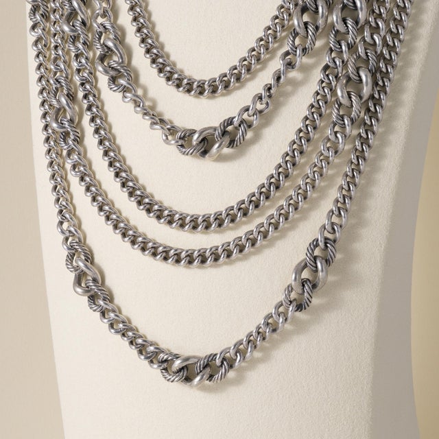 Contemporary David Yurman Sterling Silver Belmont Drape 5 Row Curb Chain Necklace For Sale - Image 3 of 4