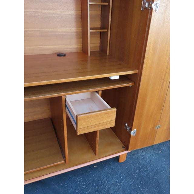 Late 20th Century Mid Century Modern Teak Hidden Office Armoire Workstation Cabinet 6671 For Sale - Image 5 of 18
