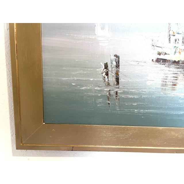 Original Oil Painting by K. Basset | Seascape Harbor Scene | Vintage Maritime Art For Sale In Jacksonville, FL - Image 6 of 10
