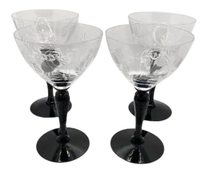 Black and Clear Glass Cordial Drinking Glasses - Set of 4