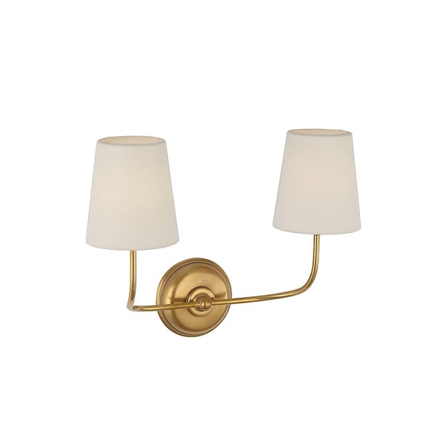 Thomas O'Brien for Visual Comfort Signature Vendome 16" Cordless Double Sconce in Hand-Rubbed Antique Brass with Linen Shades For Sale - Image 9 of 12