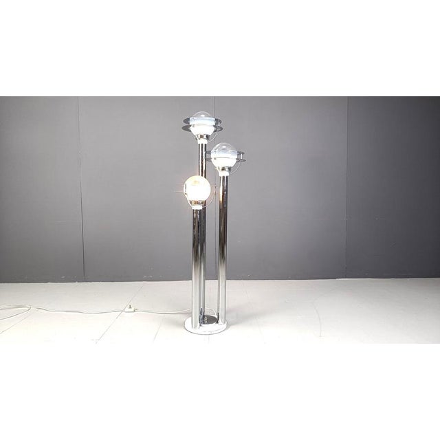 Space Age Chromed and Glass Floor Lamp, 1970s For Sale - Image 9 of 11